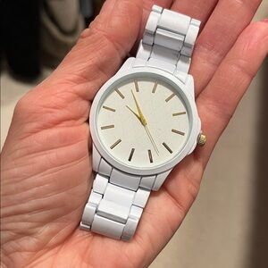 Chic White Women's Watch with Gold Details